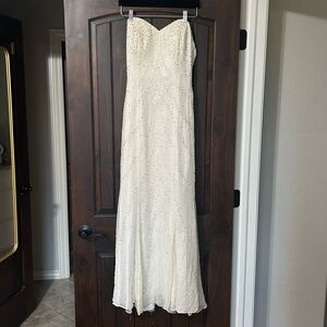 White Beaded Strapless Formal Dress